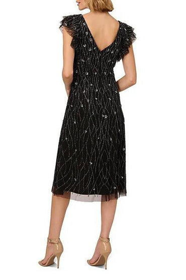 Adrianna Papell Beaded Mesh Surplice V-Neck Flutter Sleeve Dress-1