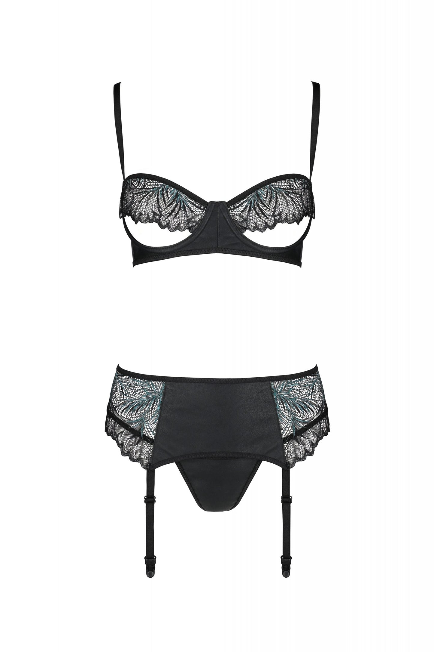 Sexy Open Cup Bra & Sheer Lace Garter String Set Passion Astrida-2