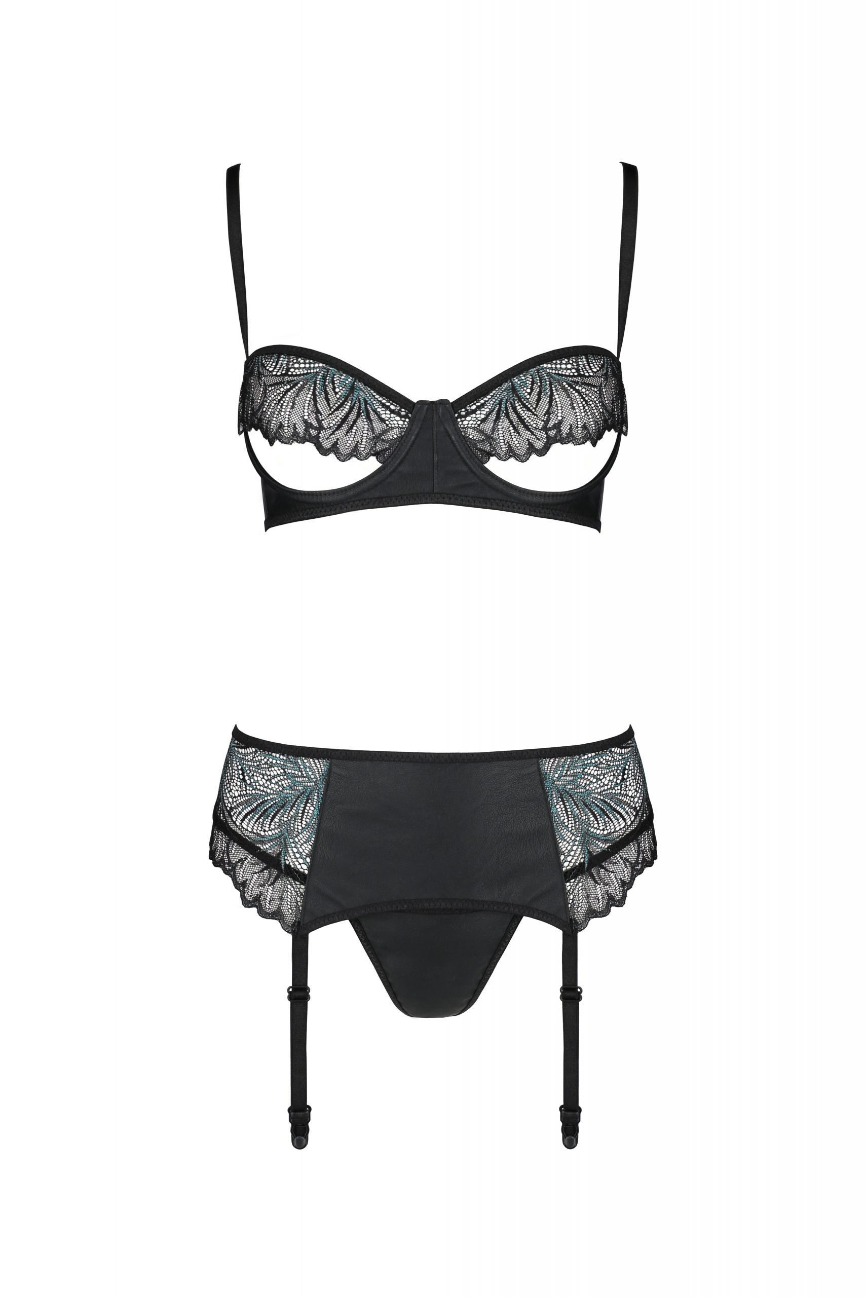 Sexy Open Cup Bra & Sheer Lace Garter String Set Passion Astrida-2