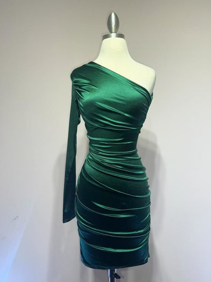 One shoulder satin mini dress CDB2313-3