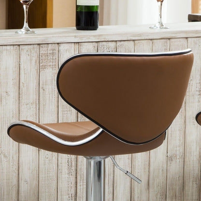 Masaccio Cushioned Leatherette Upholstery Airlift Adjustable Swivel Barstool with Chrome Base, Set of 2, Caramel-3