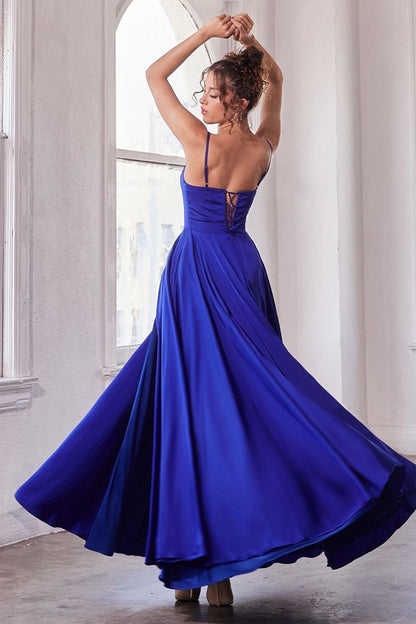 Chic Sophisticated Formal Satin Gown w/ Thin Straps & Shine Finish - CDB8402-9