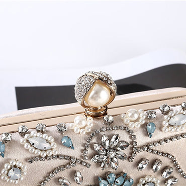 Beige Black Evening Clutch Bag Women Bags Wedding Shiny Handbags Bridal Metal Clutches Bag Chain Shoulder Bag-1