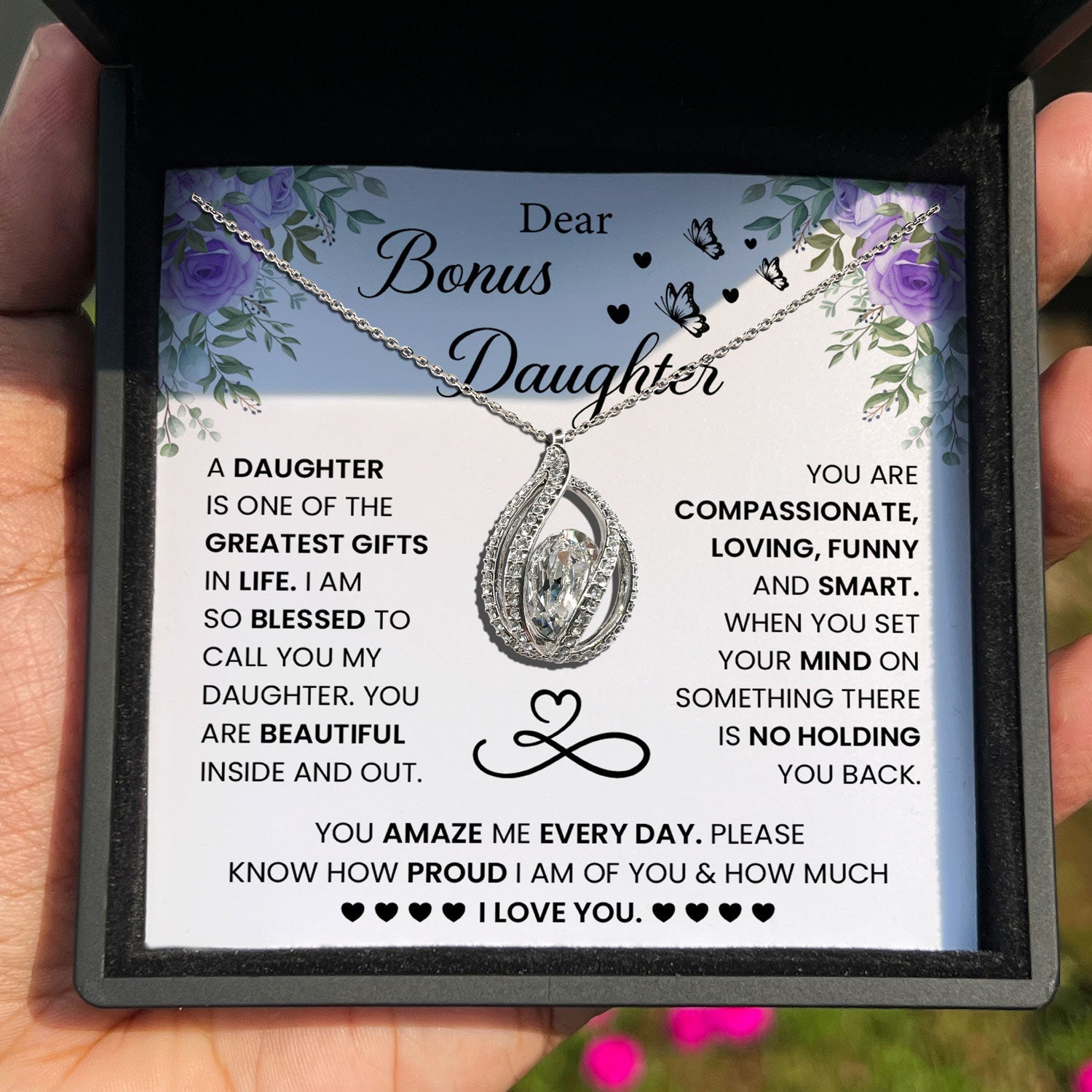 TRYNDI™ To My Beautiful Bonus Daughter Birdcage Necklace With Authentic Swarovski Crystals