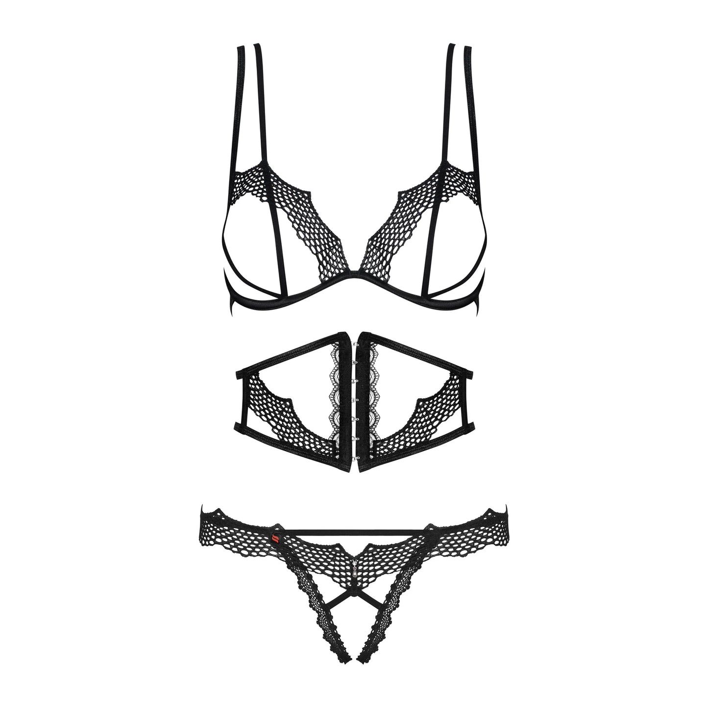 Ultra Sexy Open Cup Crotchless String 3 Piece Lingerie Set Bravelle-2