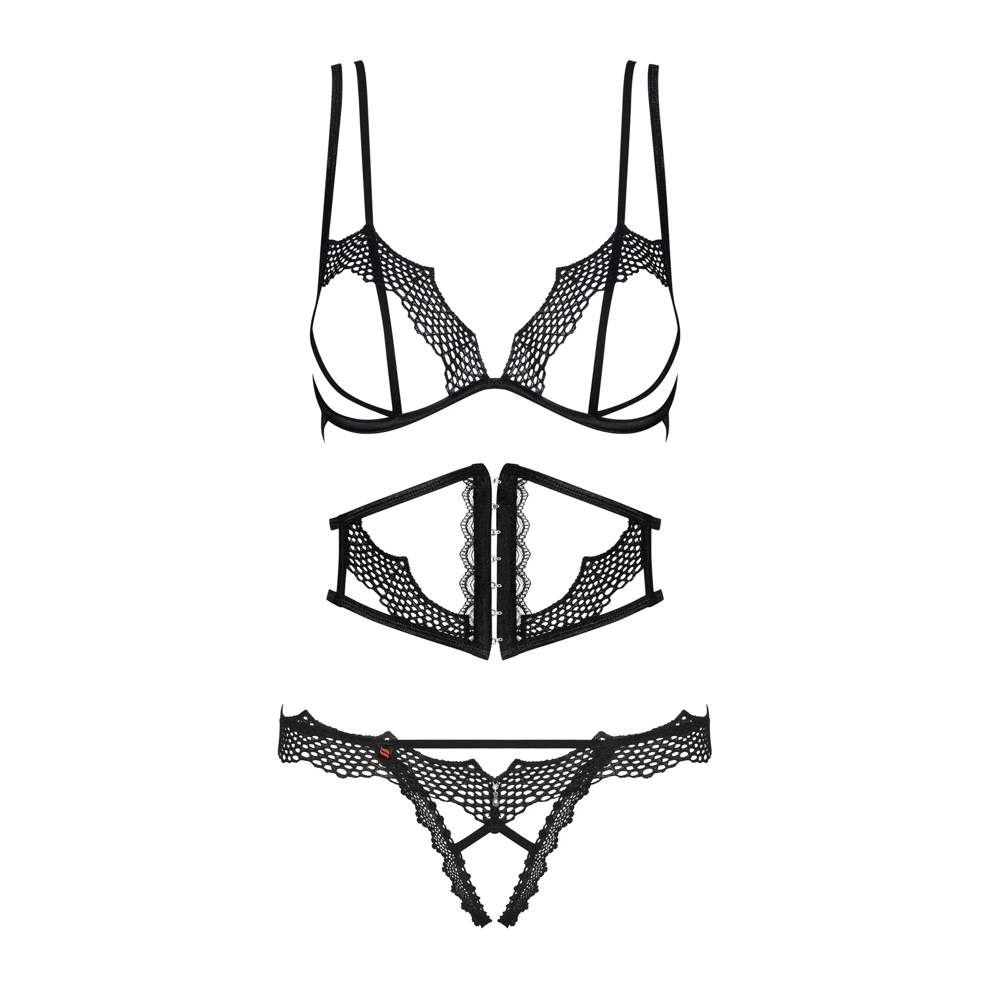 Ultra Sexy Open Cup Crotchless String 3 Piece Lingerie Set Bravelle-2