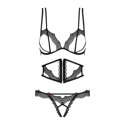Ultra Sexy Open Cup Crotchless String 3 Piece Lingerie Set Bravelle-2