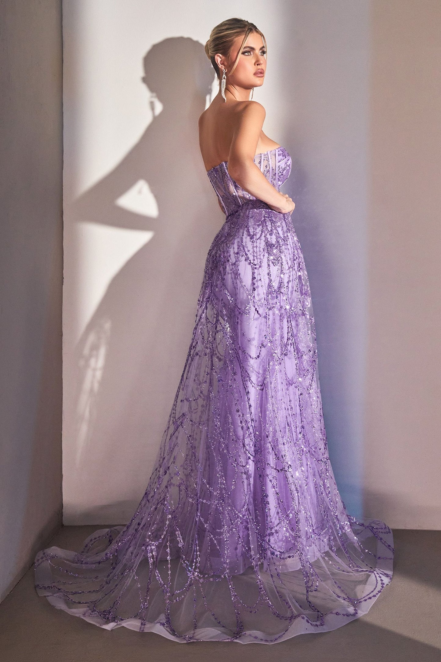 Beaded Corset Mermaid Gown with Detachable Overskirt – Strapless Formal Dress with Glitter Tulle CDCB095-4