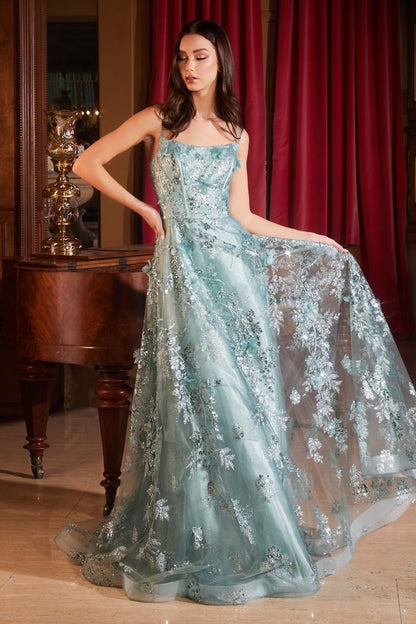 SEQUIN FLORAL PRINTED A-LINE DRESS CDCB144-2