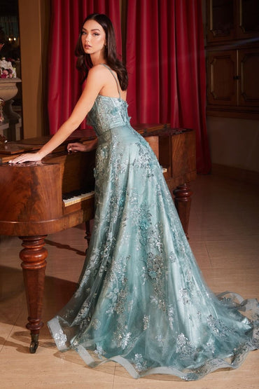 SEQUIN FLORAL PRINTED A-LINE DRESS CDCB144-1