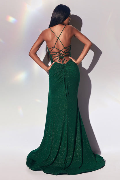SPARKLY STRETCH FITTED LACE UP GOWN CDCC2162-3