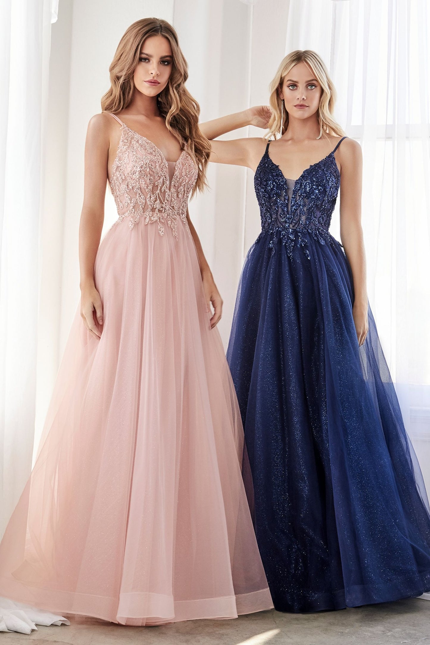A-Line Layered Tulle Open Back Illusion V-Neck Long Prom Dress CDCD0154-5