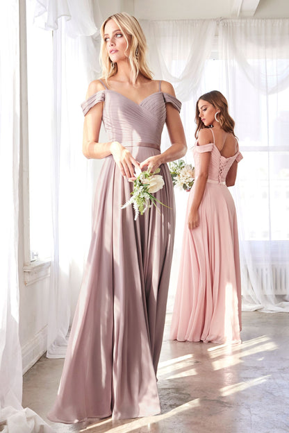 A-Line Chiffon Off Shoulder Corset Back Long Bridesmaid Dress CDCD0156-2