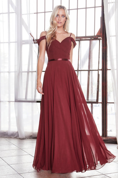 A-Line Chiffon Off Shoulder Corset Back Long Bridesmaid Dress CDCD0156-4