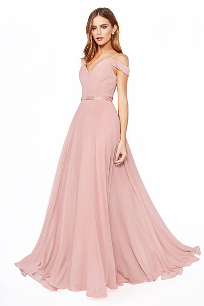 A-Line Chiffon Off Shoulder Corset Back Long Bridesmaid Dress CDCD0156-1