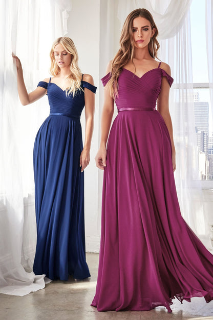 A-Line Chiffon Off Shoulder Corset Back Long Bridesmaid Dress CDCD0156-3