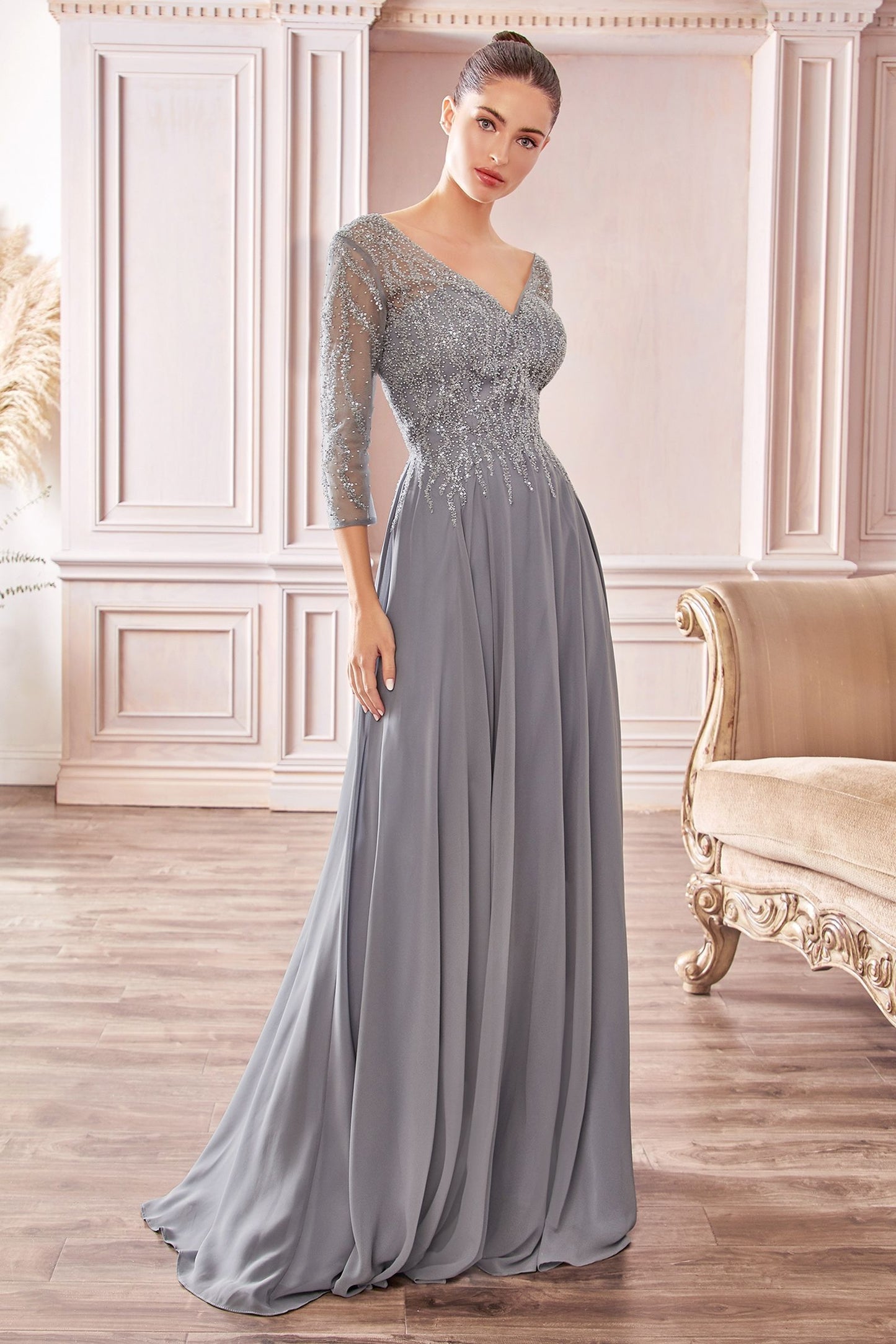 Chiffon A-Line Gown Long Sleeves CDCD0171-3