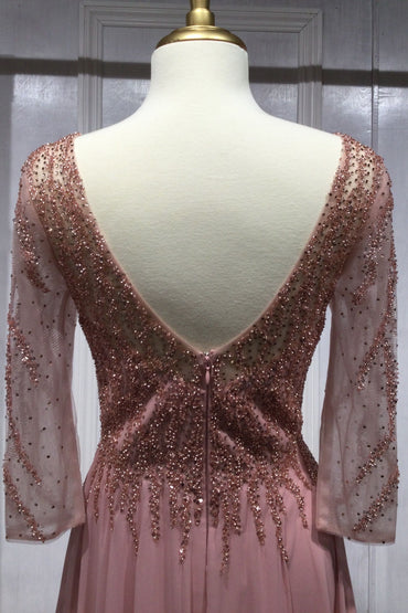 Flowy Chiffon A-line 3/4 Sleeves Embellished Bodice Long Mother Of The Bride Dress CDCD0171