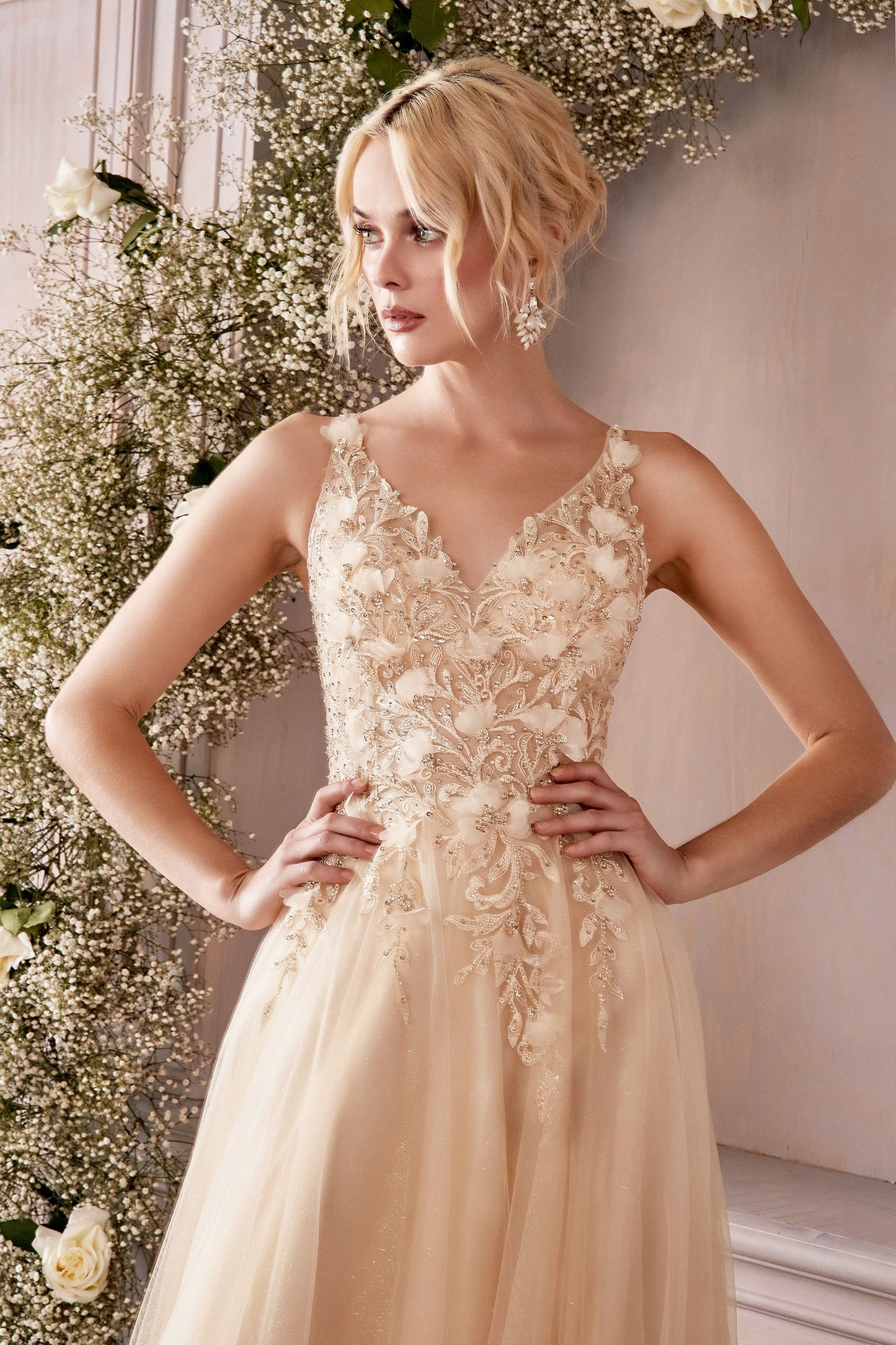LACE FLORAL A-LINE DRESS CDCD0181-2