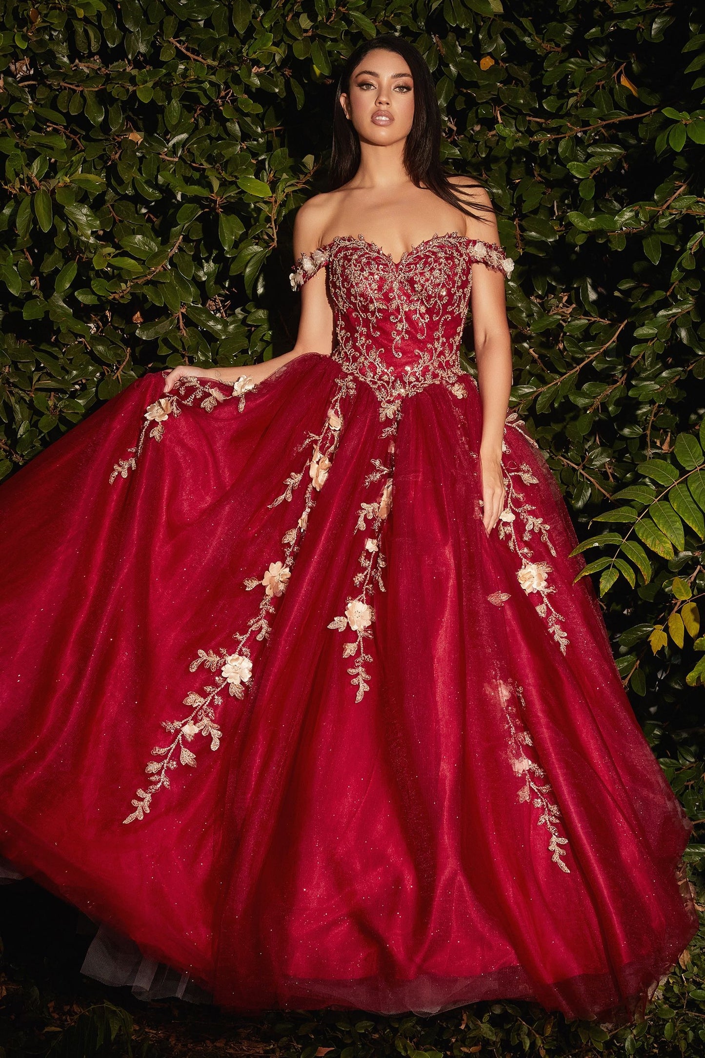 OFF THE SHOULDER LAYERED TULLE BALL GOWN CDCD0185-0