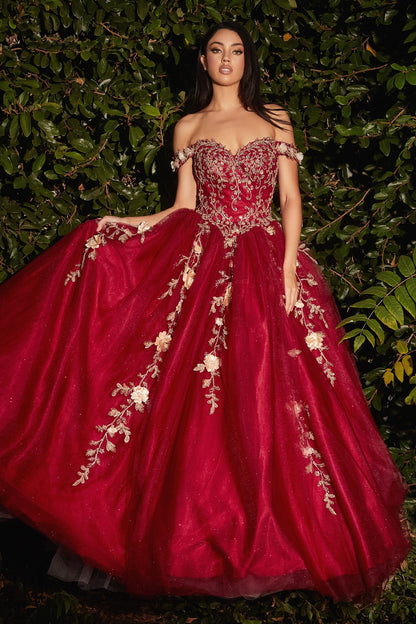 OFF THE SHOULDER LAYERED TULLE BALL GOWN CDCD0185-0
