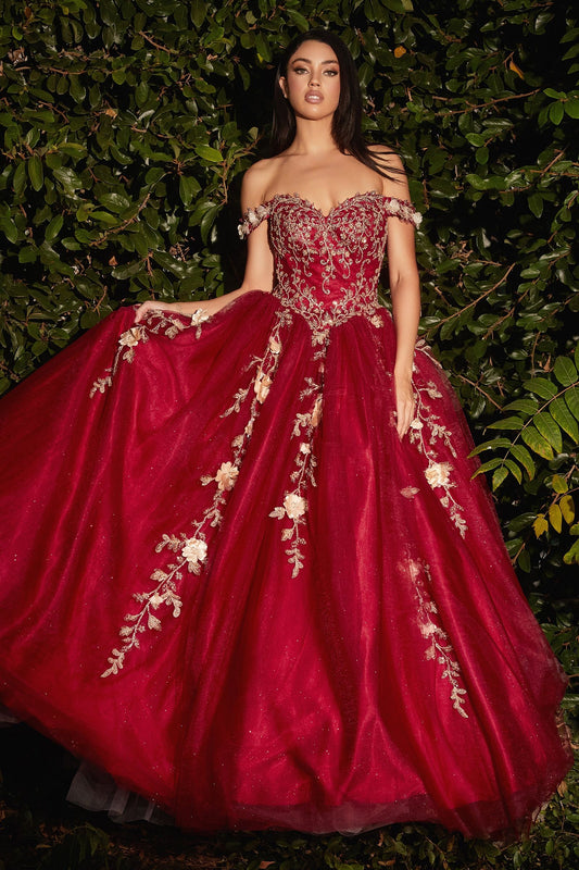 OFF THE SHOULDER LAYERED TULLE BALL GOWN CDCD0185-0
