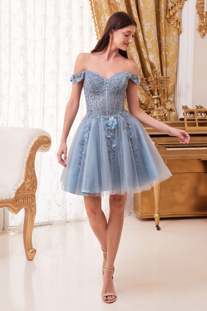 SHORT LACE A-LINE OFF THE SHOULDER DRESS CDCD0194-0