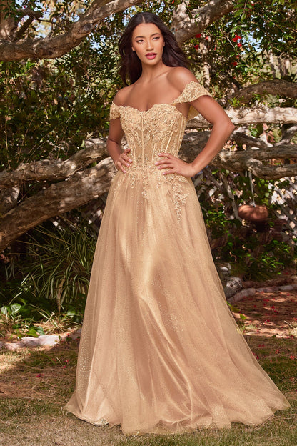 Lilac, Silver Blue, Wine Red Glitter Off Shoulder A-Line Gown with Corset Bodice  CDCD0198-2