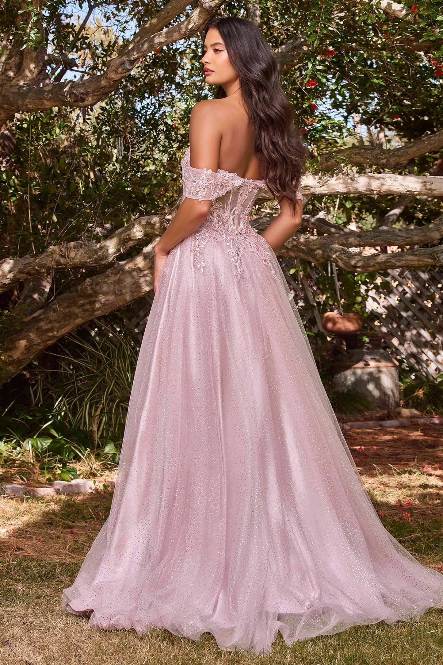 Lilac, Silver Blue, Wine Red Glitter Off Shoulder A-Line Gown with Corset Bodice  CDCD0198-8