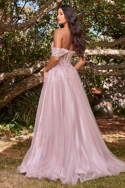 Lilac, Silver Blue, Wine Red Glitter Off Shoulder A-Line Gown with Corset Bodice  CDCD0198-8