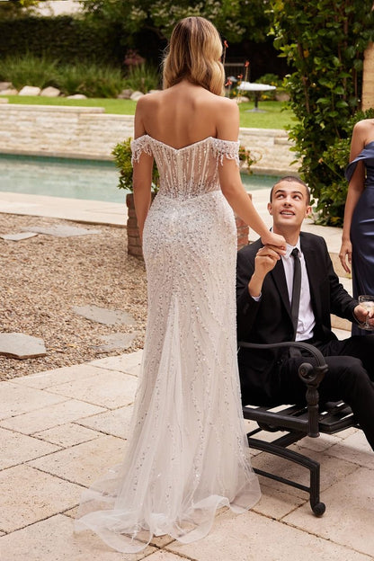 OFF THE SHOULDER SEQUIN WEDDING GOWN CDCD0203W-1