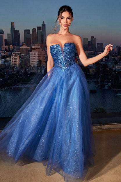 Royal Blue, Lilac, Champagne & Slate Blue Strapless Glitter Ball Gown | Sweetheart Tulle Formal Dress  CDCD0217-0