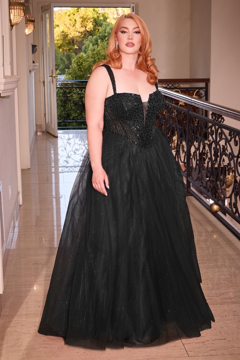 Blue, Gold & Purple Plus Size Glitter Corset Ball Gown | Sparkly Tulle Formal Dress with Straps  CDCD0217C-5
