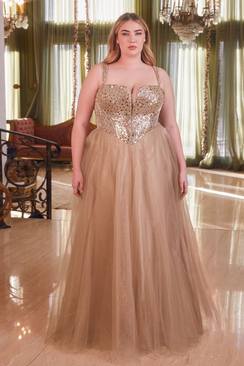 Blue, Gold & Purple Plus Size Glitter Corset Ball Gown | Sparkly Tulle Formal Dress with Straps  CDCD0217C-1