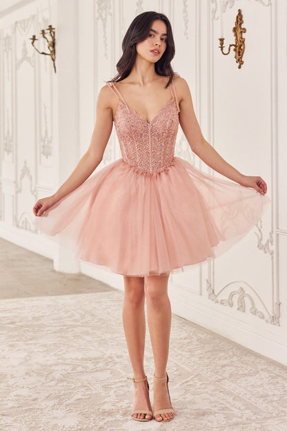 Dusty Blue, Gold & Blush Short Corset Tulle Dress | Sparkly A-Line Mini Party Dress  CDCD0236-4