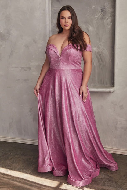 Metallic ball gown, off the shoulder CDCD210C-1