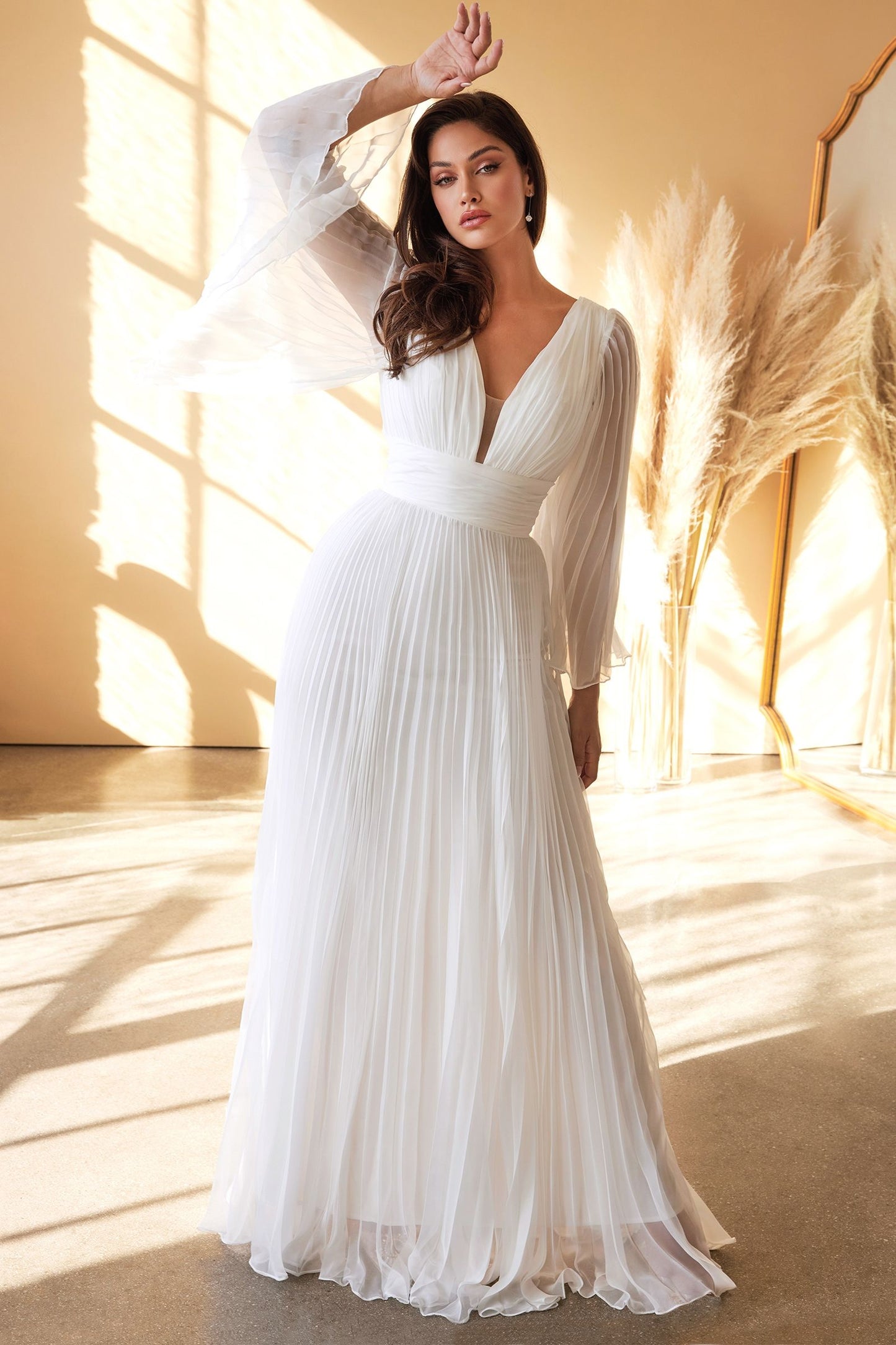 Elegant Pleated Chiffon Long-Sleeved Wedding Gown CDCD242W-2