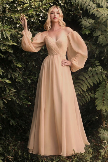 Off-Shoulder Chiffon A-Line Gown with Bishop Sleeves – Romantic Formal Dress with Sweetheart Neckline  CDCD243-1