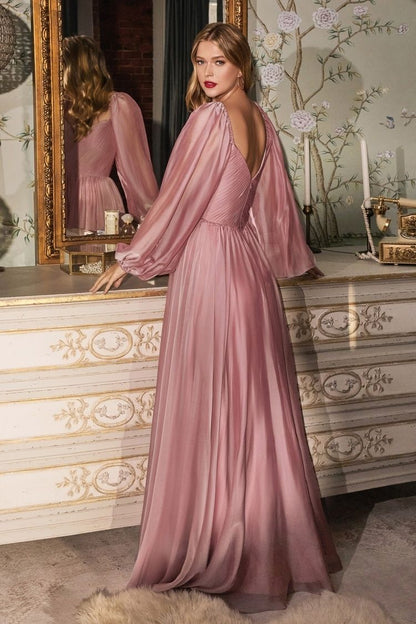 Off-Shoulder Chiffon A-Line Gown with Bishop Sleeves – Romantic Formal Dress with Sweetheart Neckline  CDCD243-3