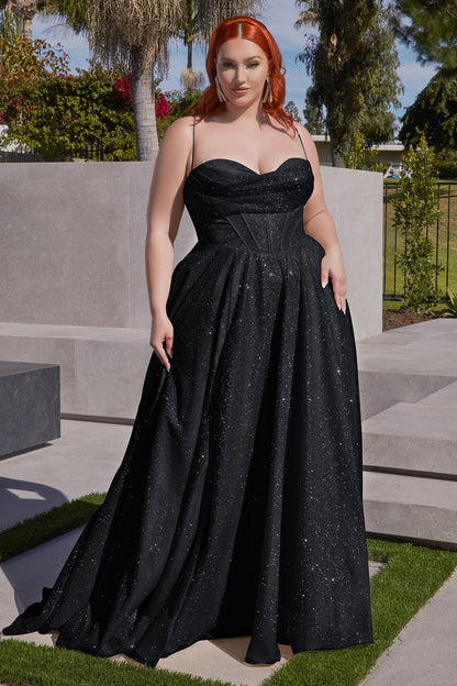 Plus Size Glitter Corset A-Line Gown – Sparkly Sweetheart Formal Dress with Pockets   CDCD252C-1
