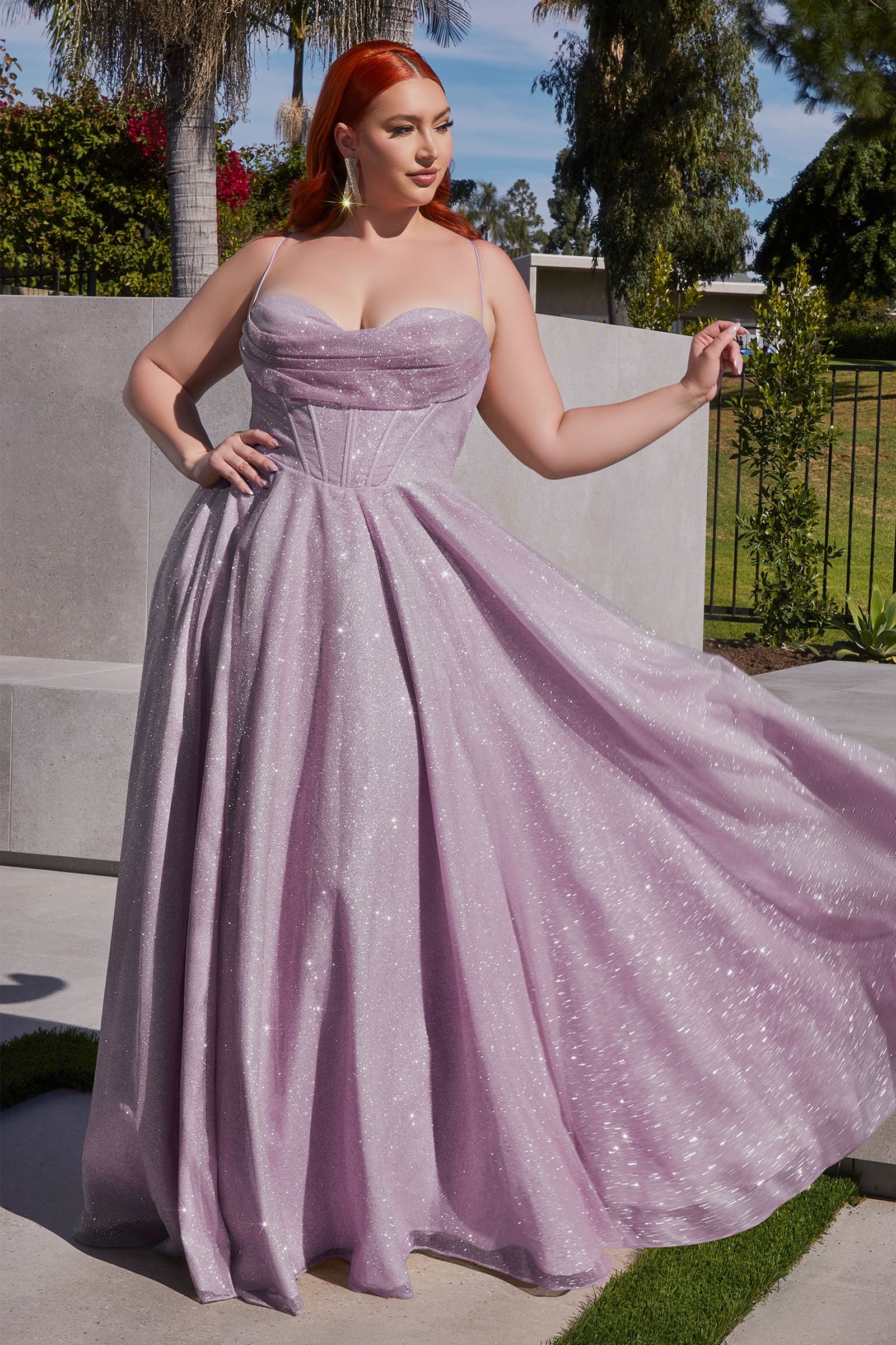 Plus Size Glitter Corset A-Line Gown – Sparkly Sweetheart Formal Dress with Pockets   CDCD252C-3