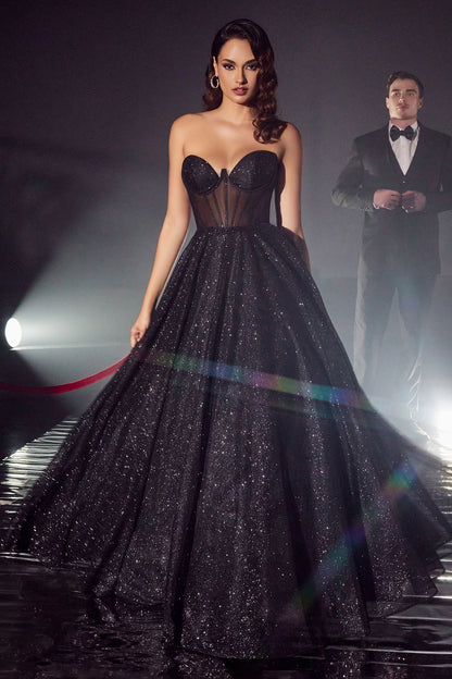 Black, Pink, Royal Blue Strapless Glitter Corset Ball Gown CDCD275-0