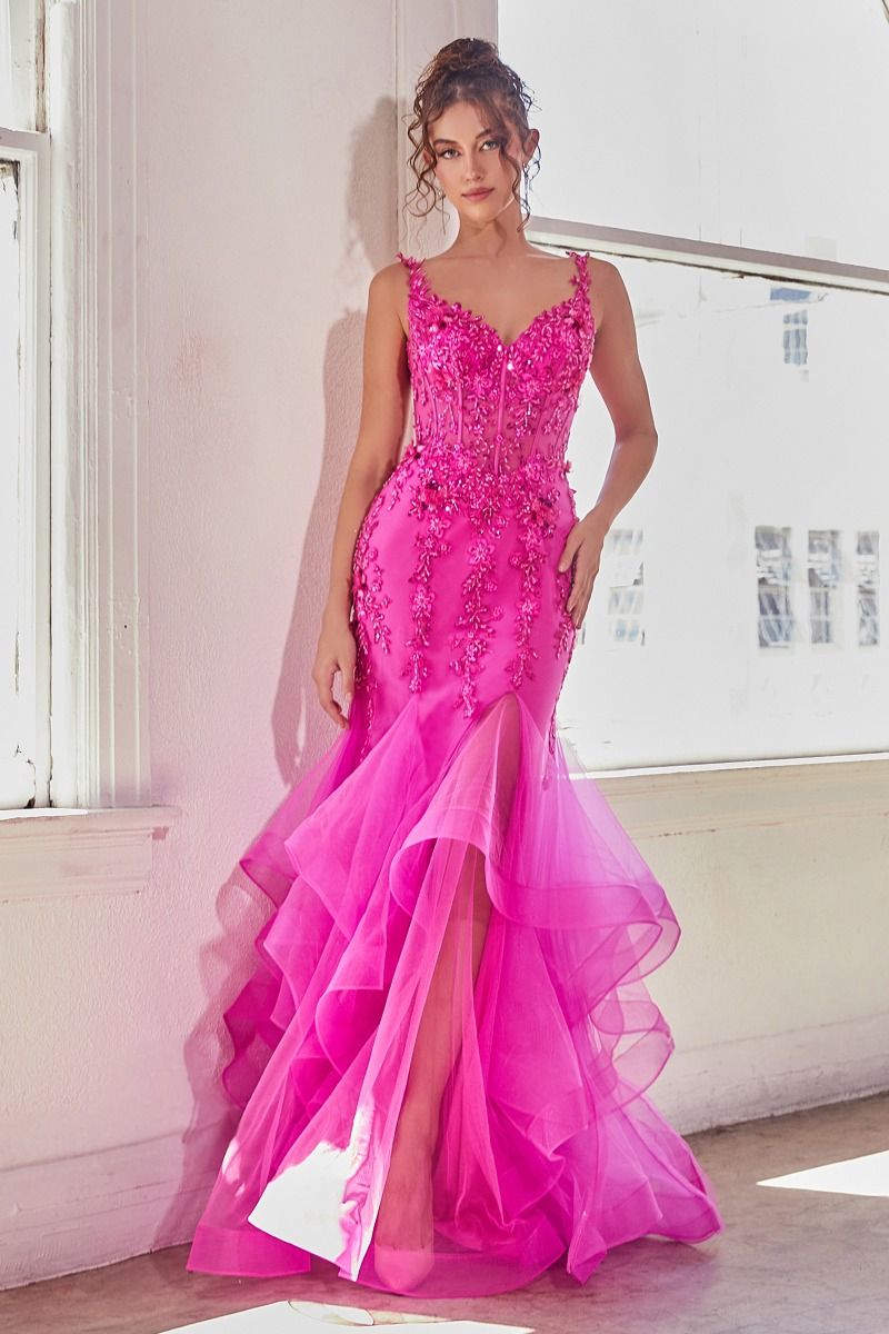 FUCHSIA MERMAID EMBELLISHED GOWN CDCD331-0