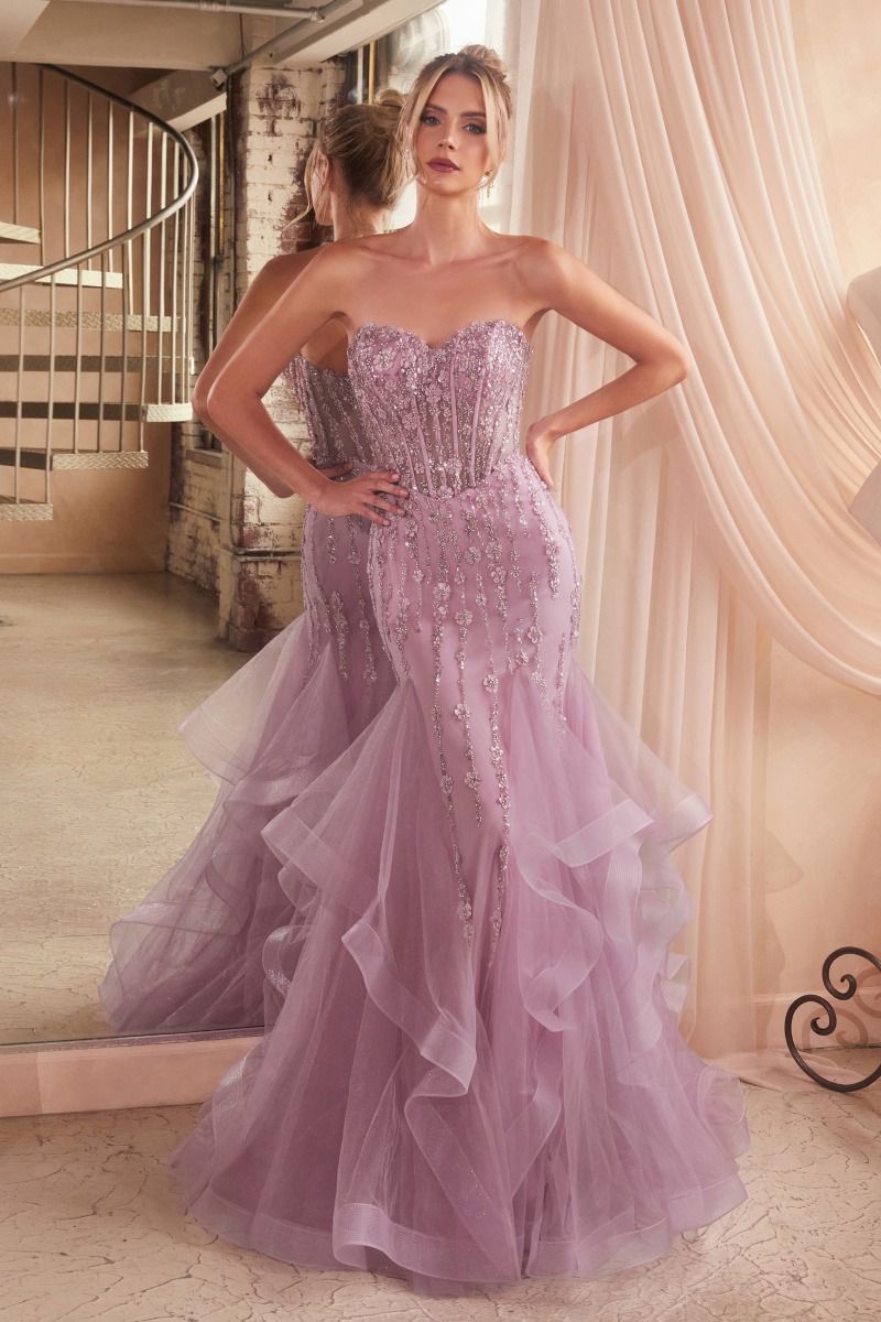TIERED MERMAID GOWN WITH EMBELLISHMENTS CDCD332-0