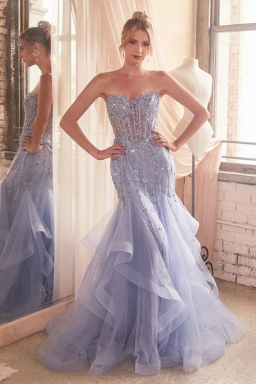 TIERED MERMAID GOWN WITH EMBELLISHMENTS CDCD332-1