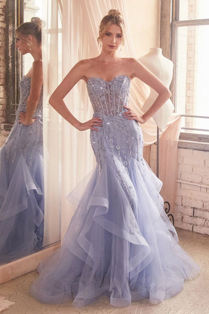 TIERED MERMAID GOWN WITH EMBELLISHMENTS CDCD332-1