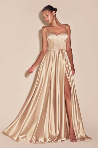 Chic Polished A-Line Satin Bustier Gown for Special Occasion CDCD337-7