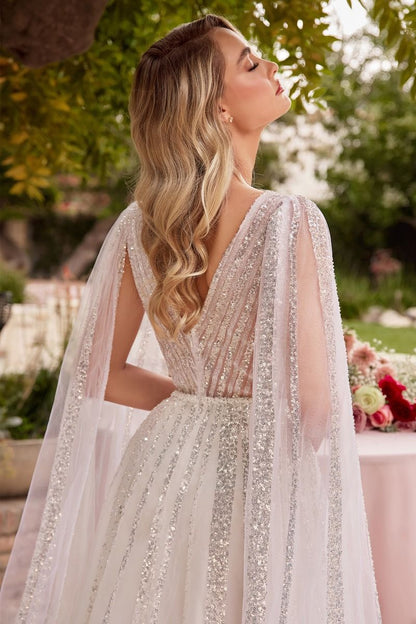 Sheer Long Sleeves A-Line Illusion V-Neck A-Line Long Wedding Dress CDCD852W