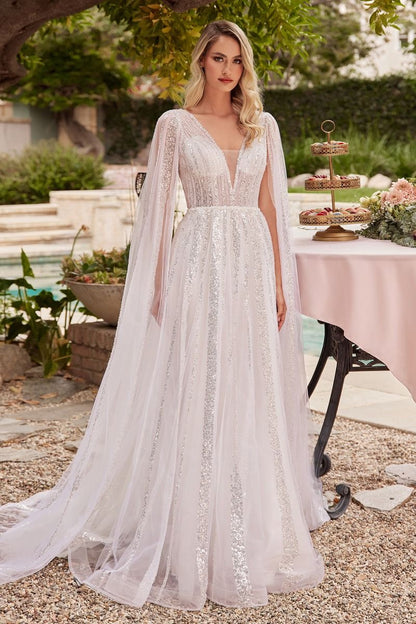 Sheer Long Sleeves A-Line Illusion V-Neck A-Line Long Wedding Dress CDCD852W