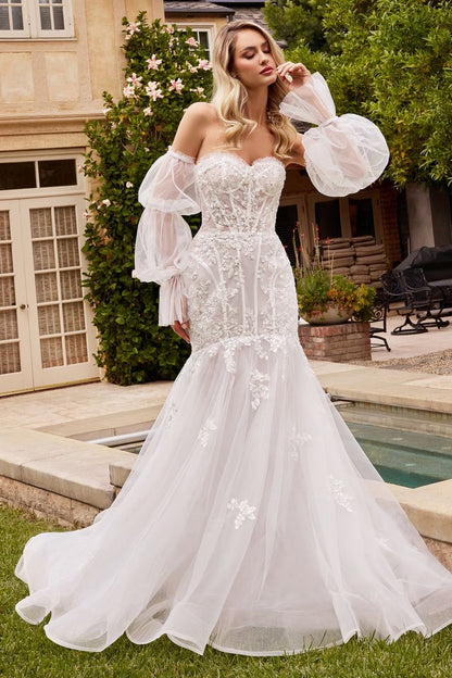 STRAPLESS MERMAID WEDDING DRESS & REMOVABLE SLEEVES CDCD858W-1
